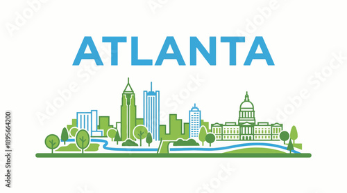 Atlanta city skyline with buildings and trees vector illustration