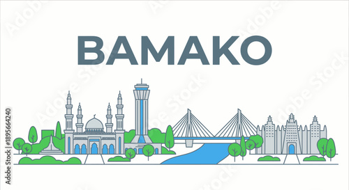 Bamako Mali city skyline landmarks vector illustration