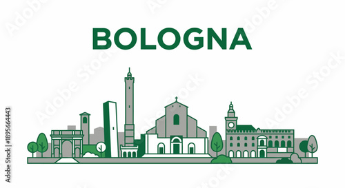 Bologna city skyline with historic landmarks vector illustration