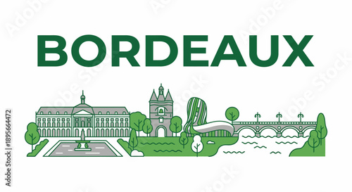 Bordeaux city landmarks skyline vector illustration