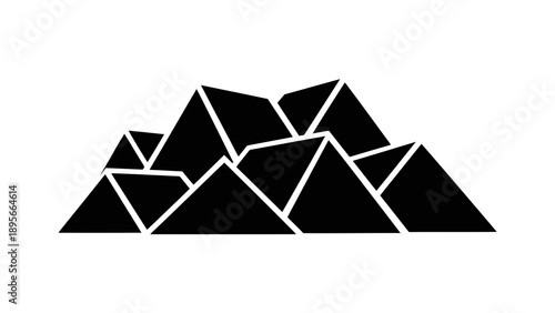 Black mountain peaks silhouette on white background