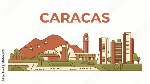 Caracas city skyline landmarks minimalist vector illustration
