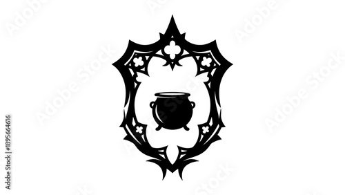 Black cauldron silhouette in ornate frame
