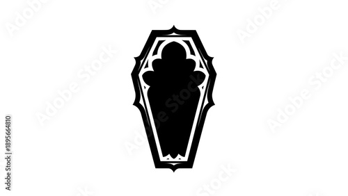 Black coffin with ghostly silhouette on white background