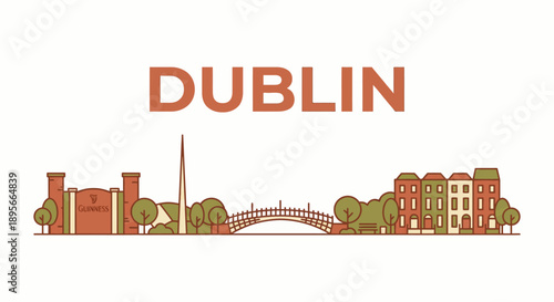Dublin city landmarks skyline vector illustration