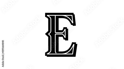 Elegant black letter e on white background