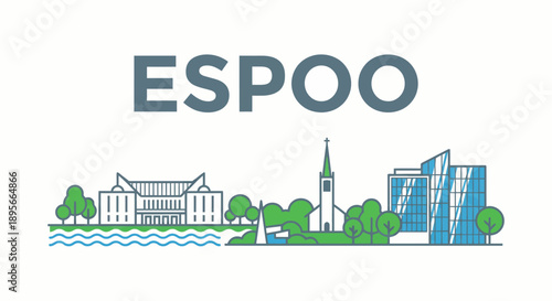 Espoo Finland city skyline landmarks linear vector illustration