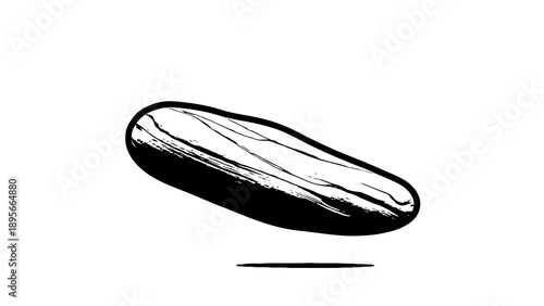 Simple black and white illustration of a cucumber