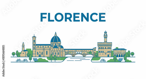 Florence Italy city skyline with landmarks vector illustration