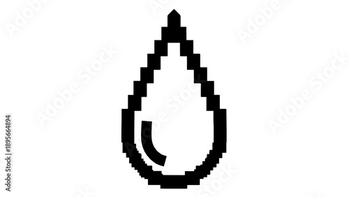 Black pixel art droplet icon on white background