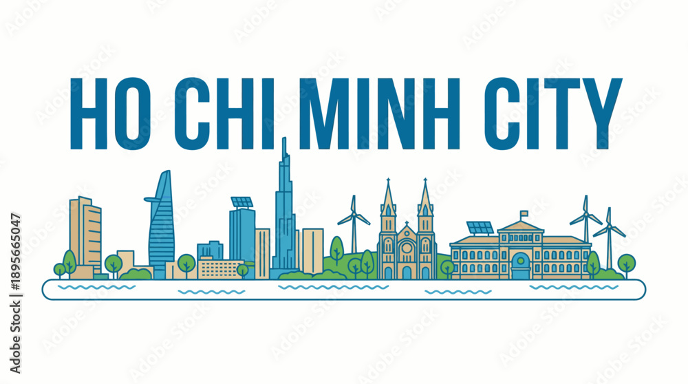 Fototapeta premium Ho Chi Minh City skyline with landmarks vector illustration