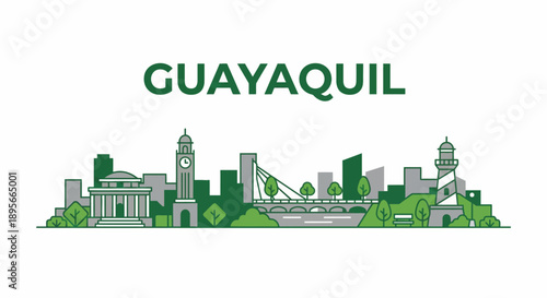 Guayaquil Ecuador city skyline landmarks vector illustration