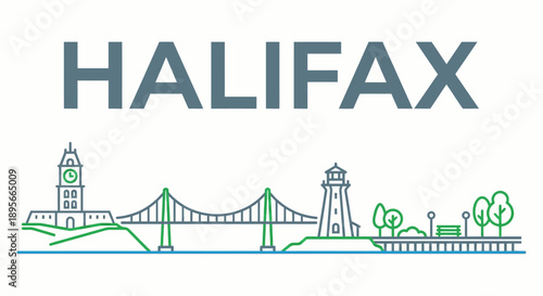 Halifax Nova Scotia skyline with famous landmarks vector illustration