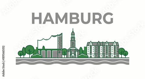 Hamburg skyline landmarks with text vector illustration