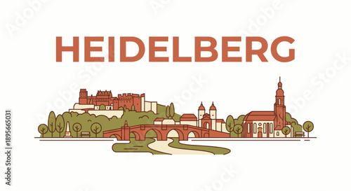 Heidelberg city skyline and historical landmarks vector illustration