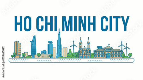 Ho Chi Minh City skyline with landmarks vector illustration