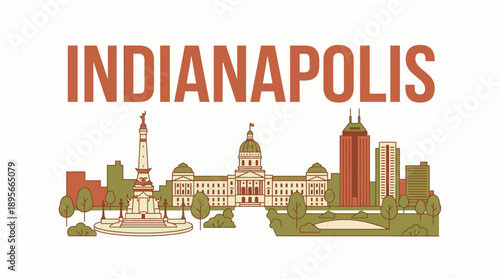 Indianapolis city skyline with major landmarks vector illustration