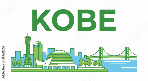 Kobe city skyline with famous landmarks vector illustration
