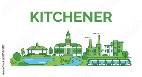 Kitchener Ontario city skyline with landmarks vector illustration