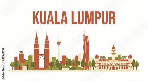 Kuala Lumpur city skyline with landmarks vector illustration