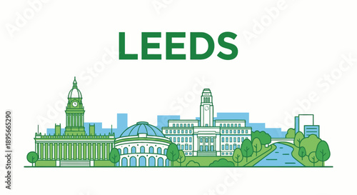 Leeds city skyline landmarks vector illustration
