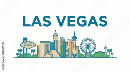 Las Vegas skyline with famous landmarks vector illustration