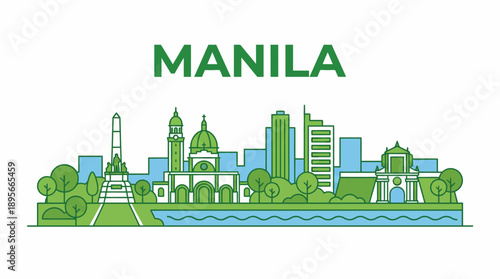 Manila city skyline with famous landmarks vector illustration