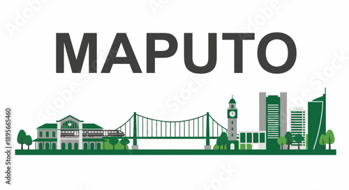 Maputo Mozambique city skyline with landmarks vector illustration