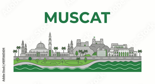 Muscat Oman city skyline with famous landmarks vector illustration