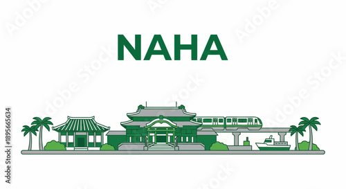 Naha city skyline with famous landmarks vector illustration