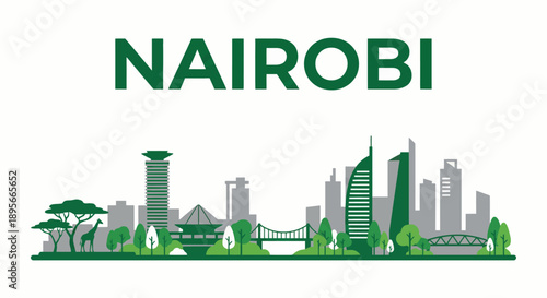 Nairobi Kenya city skyline featuring landmarks vector illustration