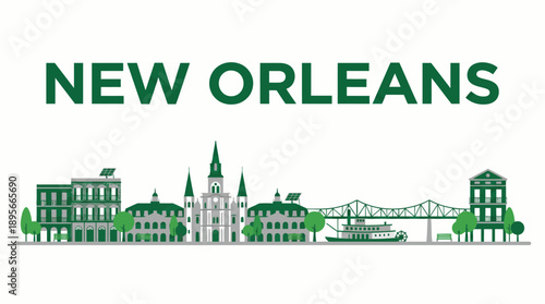 New Orleans city skyline landmarks vector illustration