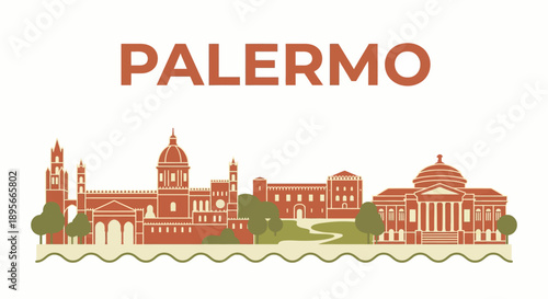 Palermo Italy city skyline with famous landmarks vector illustration