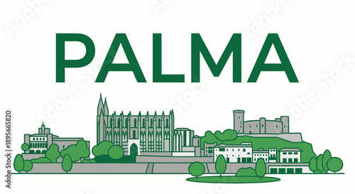 Palma de Mallorca city skyline with cathedral vector illustration