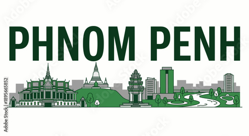 Phnom Penh city skyline featuring famous landmarks vector illustration