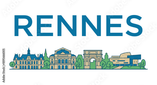 Rennes France city skyline with famous landmarks vector illustration