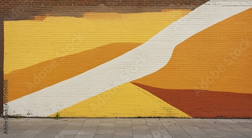 Wallpaper Mural Colorful abstract mural on a brick wall with yellow orange and white patterns Torontodigital.ca