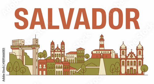 Salvador Brazil city skyline landmarks vector illustration