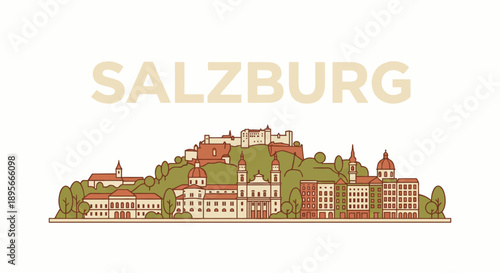 Salzburg Austria skyline with landmark fortress vector illustration