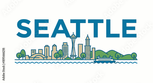 Seattle city skyline with famous landmarks vector illustration