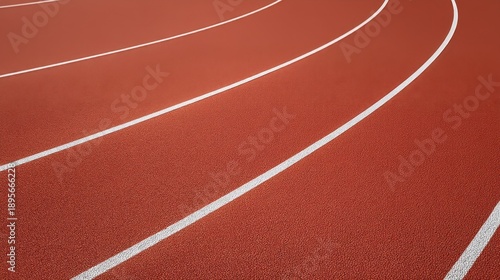 Red Running Track Surface with Curved Lanes Ideal for Athletics and Sports Photography