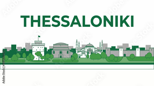 Thessaloniki skyline with famous landmarks vector illustration