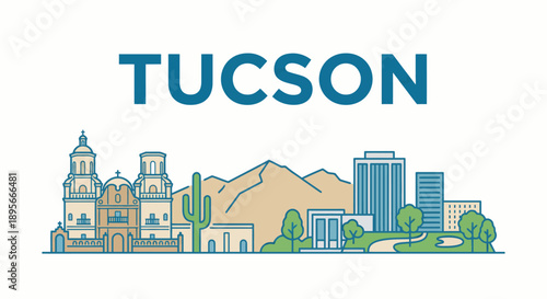 Tucson Arizona city skyline with landmarks vector illustration