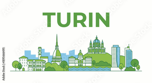 Turin city skyline with landmarks vector illustration