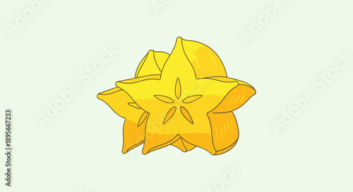 Colorful Starfruit Illustration with Bright Yellow and Green Tones for Healthy Exotic Fruit