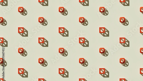 3D rendering of cubes and spheres with circular holes arranged in grid