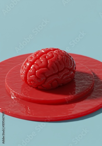 Wallpaper Mural Red Brain Model on a Red Plate with a Reflective Surface Torontodigital.ca