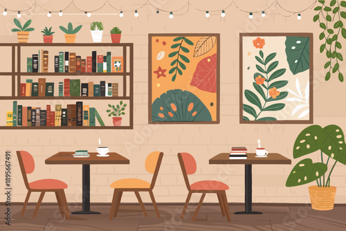 Showcasing Coffee Shop With Artistic Wall Beautiful Creative Visual