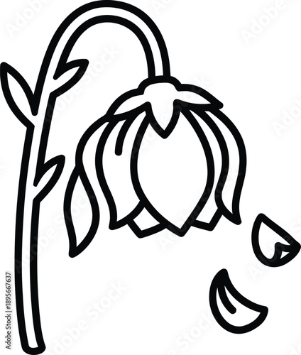 Simple line drawing of a flower with dropping petals