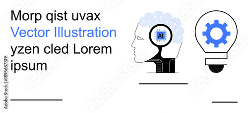 Artificial intelligence, innovation, technology, digital transformation, machine learning, future concepts. Brain with AI microchip and gear in light bulb. Artificial intelligence and innovation